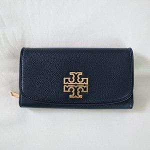 Tory Burch Large Blue Leather Wallet with Big Logo